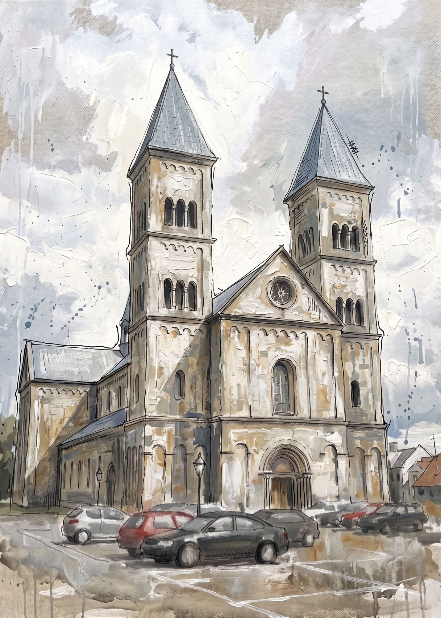 Abstrakt mixed-media maleri â akryl, paletkniv & tusch