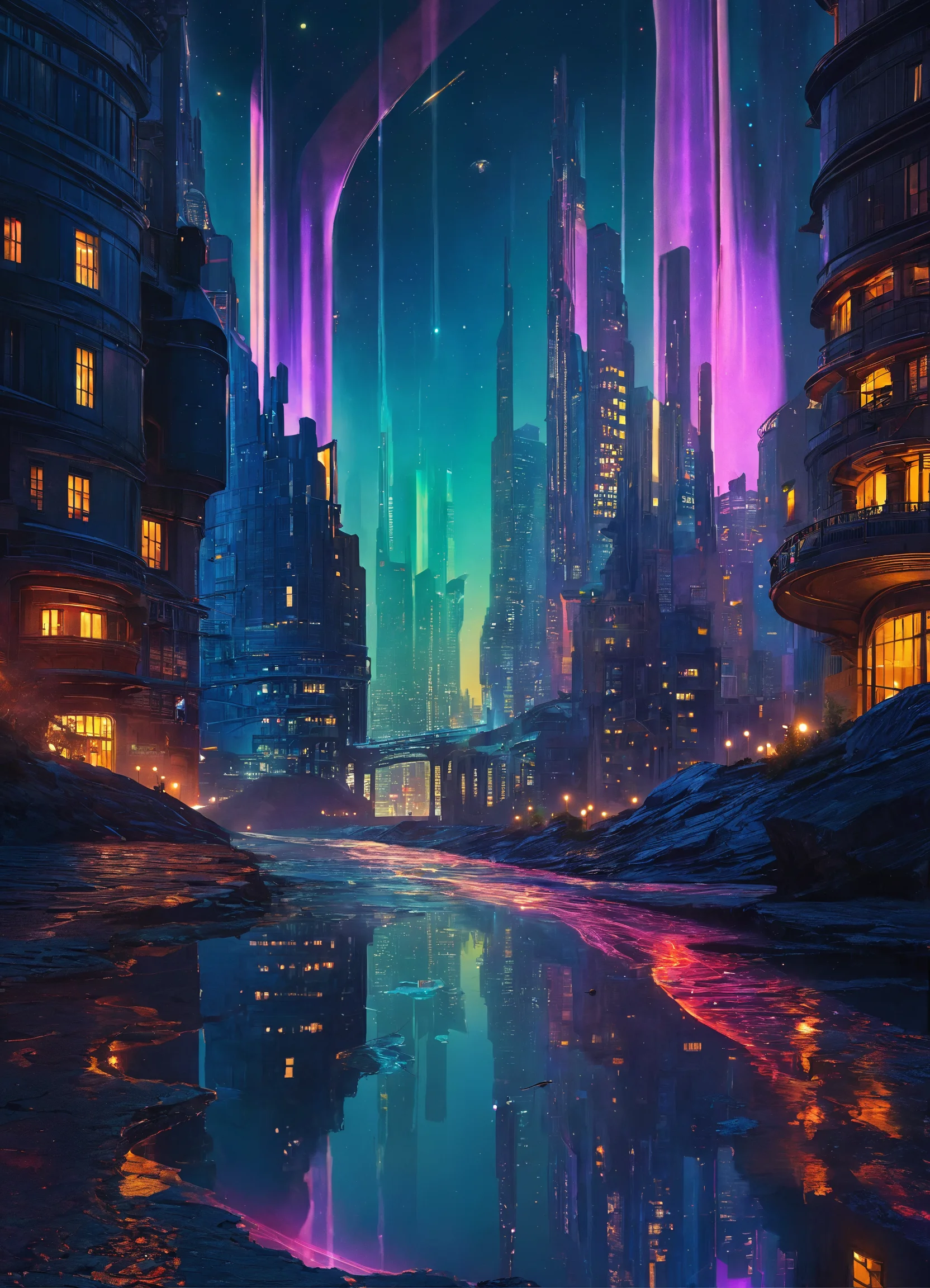 Surreal Cityscape at Night